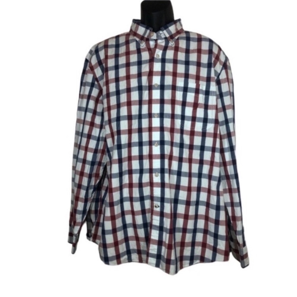 NAUTICA MENS Sz XLarge oxford style button down Shirt Blue & Red Plaid Exc Cond